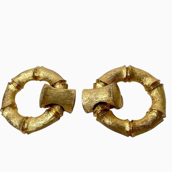 Napier Bamboo Door Knocker Necklace Earrings Set Brushed Gold Tone Signed - Picture 13 of 16